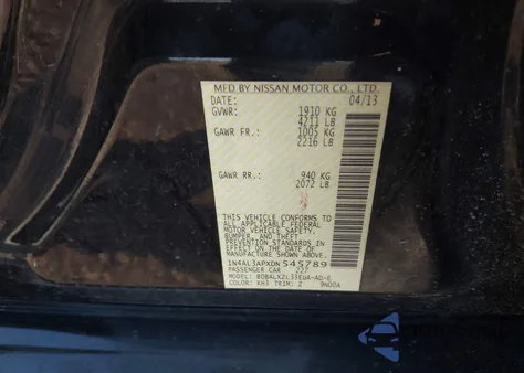 2013 Nissan Altima 2.5 Sl z USA, uszkodzony, nr VIN 1N4AL3APXDN545789